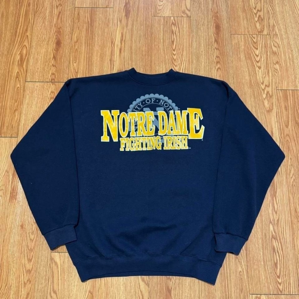 Notre Dame Men's Sweatshirt Vintage 90s Collegiate Navy Size‎ XL - Picture 2 of 7